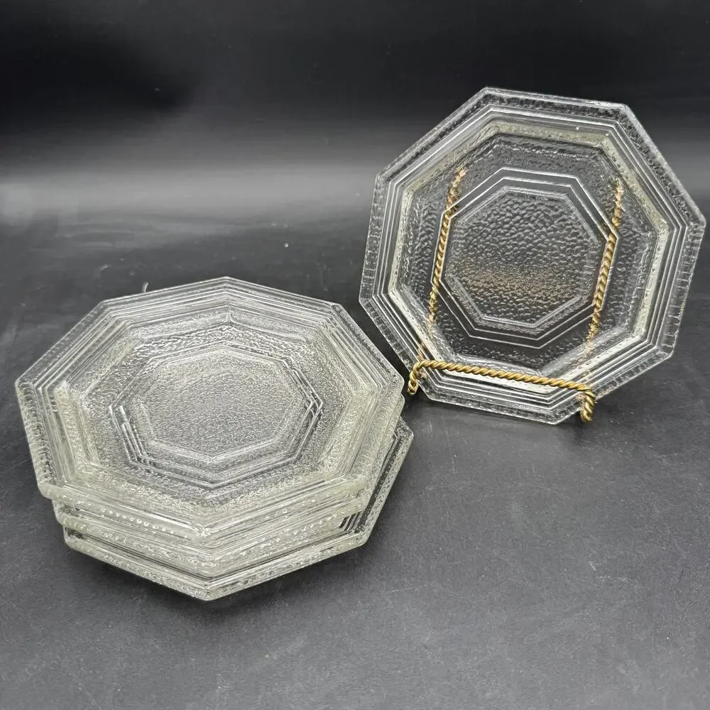 Set/4 Vintage Saucers in Octagon Clear by Anchor Hocking 6